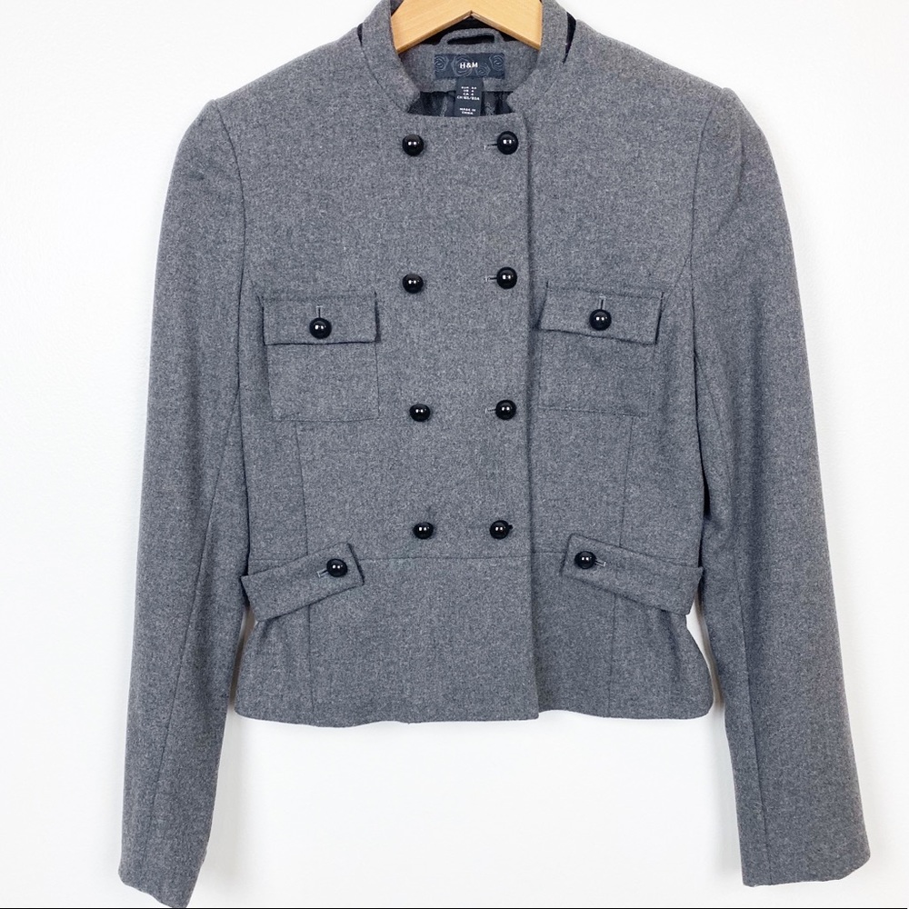 H&M Grey Jacket Military Style Wool Crop Coat